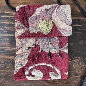 Embroidered Burgundy and Cream Beaded Crossbody Pouch